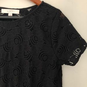 LOFT Black Lace Top with Peplum Back